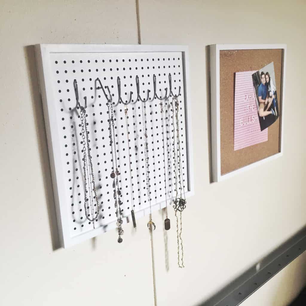 jewelry organization in a dorm room