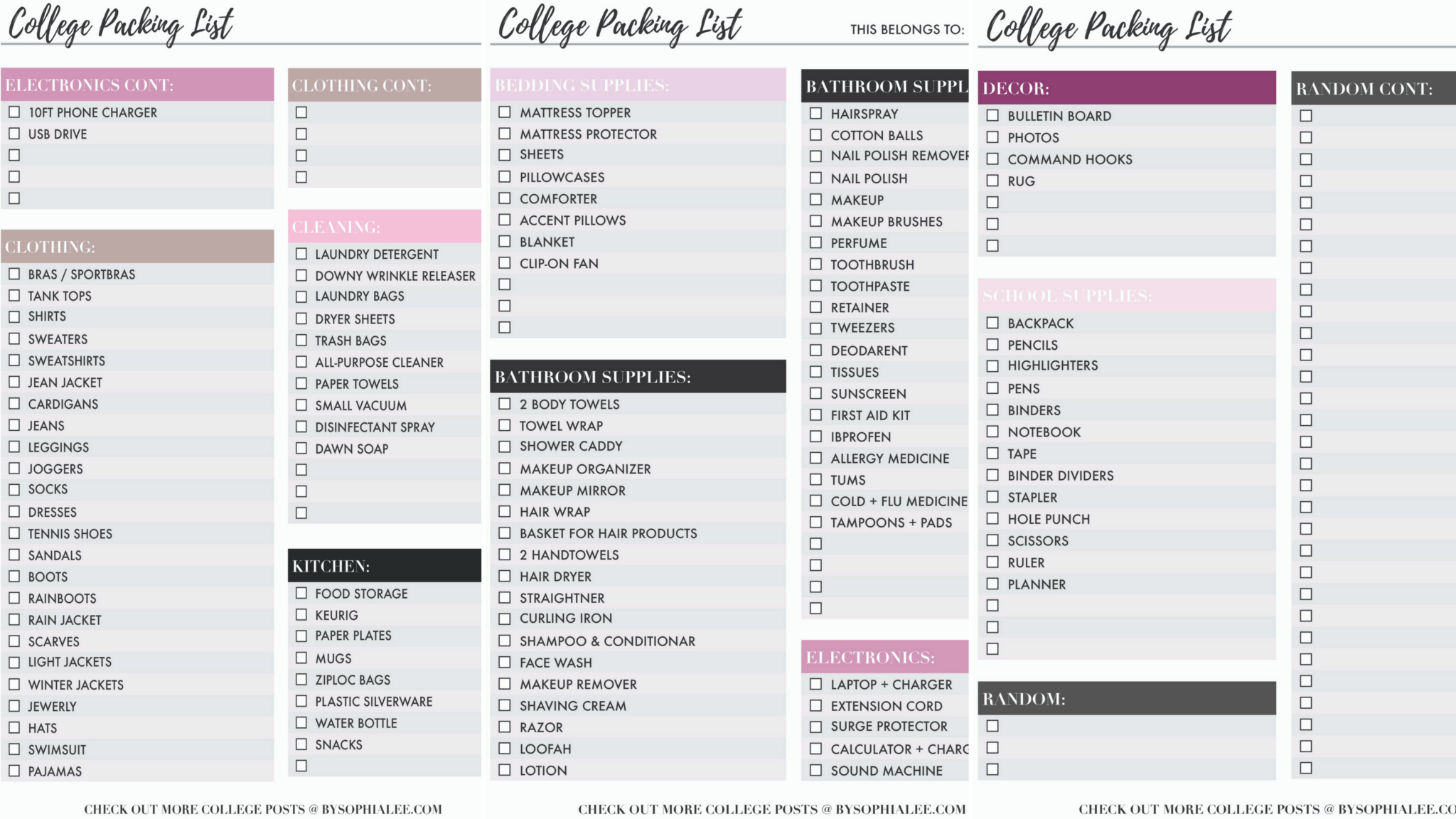complete college dorm room checklist