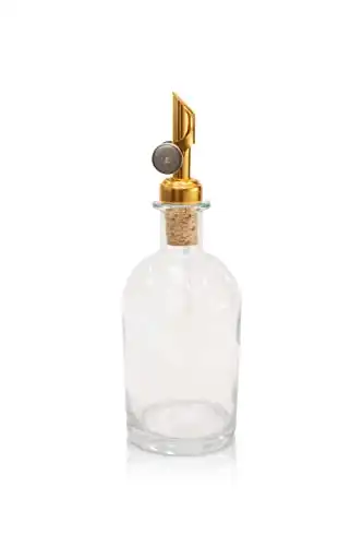 Rail19 Small Clear Glass Mouthwash Dispenser with Metal Pour Spout | Cooking Oil and Vinegar Dispenser - Perfect for The Bathroom, Kitchen and Tabletop, 8oz (Gold)