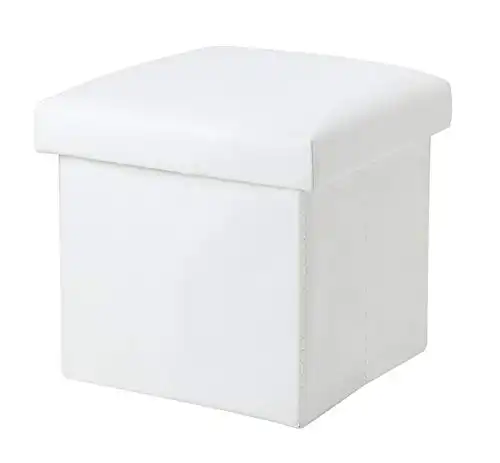NISUNS OT01 Leather Folding Storage Ottoman Cube Footrest Seat, 12 X 12 X 12 Inches (White)