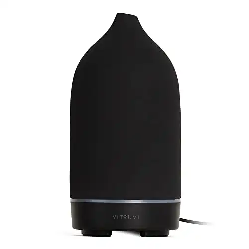 Vitruvi Stone Diffuser, Ceramic Ultrasonic Essential Oil Diffuser for Aromatherapy | Ceramic Diffuser, Diffusers for Home, Oil Diffuser, Room Decor | Black, 90ml Capacity