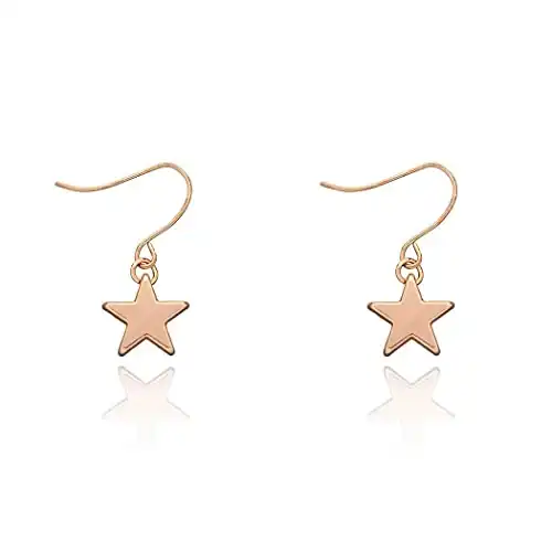 Metisee Dainty Earrings Star Pendent Thin Earrings Minimal Earring Jewelry for Women and Girls (Gold)