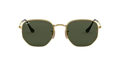 Ray-Ban RB3548N Hexagonal Flat Lens Sunglasses, Gold/G-15 Green, 51 mm + 0