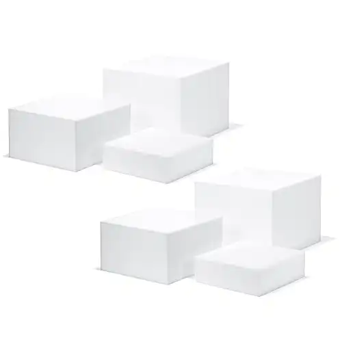 2 Sets of 3 Glossy White Acrylic Cube Display Nesting Risers with Hollow Bottoms