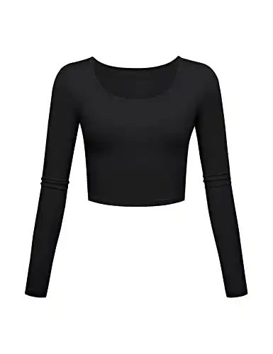 Black Crop Tops for Women Cotton Ladies Athletic Clothing Cute Activewear Gym Shirts Long Sleeve Sexy Workout Yoga Tops for Women Small