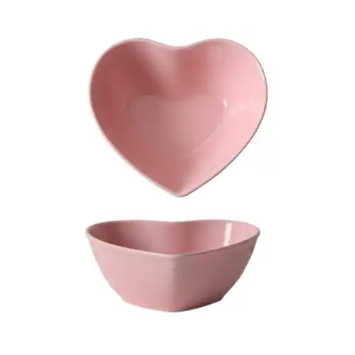 WAIT FLY Colorful Heart Shaped Ceramic Salad Bowls, Dessert Bowls, Ice Cream Bowls, Serving Bowls for Cereal Soup Snacks Appetizer-1 PCS-Pink-5.0 Inch