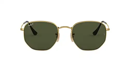 Ray-Ban RB3548N Hexagonal Flat Lens Sunglasses, Gold/G-15 Green Polarized, 51 mm