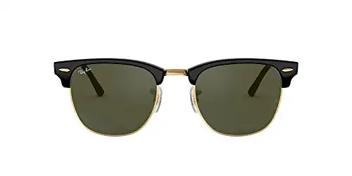 Ray-Ban RB3016 Clubmaster Square Sunglasses, Black On Gold/G-15 Green, 51 mm