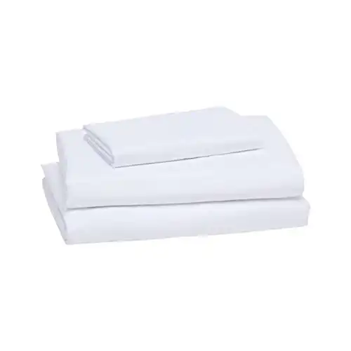 Amazon Basics Lightweight Super Soft Easy Care Microfiber 3-Piece Bed Sheet Set with 14-Inch Deep Pockets, Twin XL, Bright White, Solid
