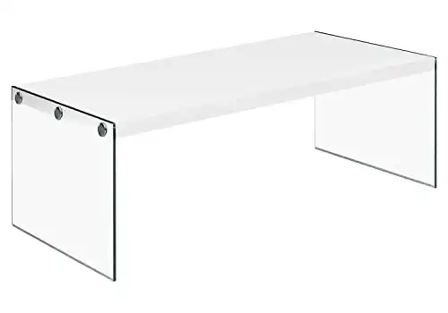 Monarch specialties , Coffee Table, Tempered Glass, Glossy White, 44"L