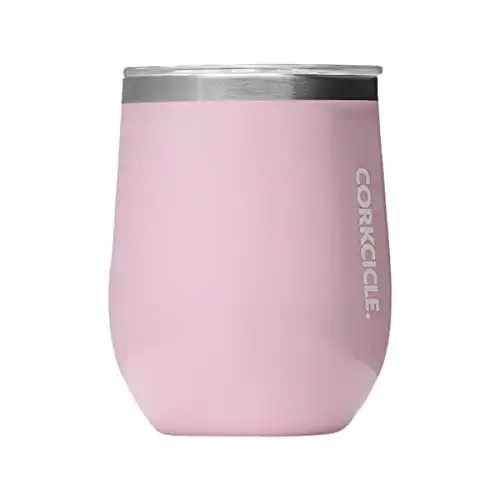 Corkcicle Stemless Wine Glass Tumbler, Triple Insulated Stainless Steel, Easy Grip, Non-slip Bottom, Keeps Beverages Chilled for 9 Hours, Gloss Rose Quartz, 12 oz