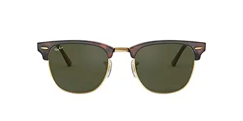 Ray-Ban RB3016 Clubmaster Square Sunglasses, Mock Tortoise On Gold/G-15 Green, 49 mm