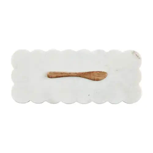 Mud Pie Scallop Marble Board Set, 12" x 5", White