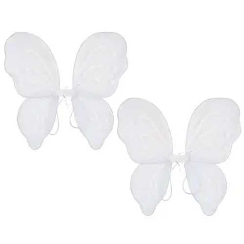 Beistle 2 Piece White Nylon Fabric Fairy Wings With Elastic Armbands – Halloween Costume Dress Up Accessories, One Size