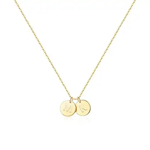 EXEINCITE Initial Necklaces for Women Teen Girls, 14K Gold Plated Dainty Letter M Initial K Disc Pendant Necklace Jewelry Gifts for Women Teenage Girl Mothers Day Valentines Gifts for Her Grandma Mom
