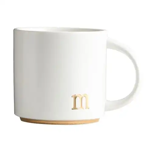 COLLECTIVE HOME - Monogram Ceramic Mugs, 15 oz Golden Initial Coffee Cups, Elegant Alphabet Tea Mugs, Elegant Personalized Mug with Gift Box, Luxurious Cups for Office and Home (m)