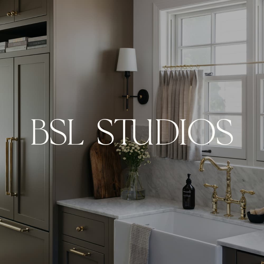 Beautiful kitchen with "BSL Studios" logo.