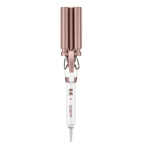 Conair Double Ceramic 3 Barrel Curling Iron, Hair Waver, Create Beachy Waves, Long-Lasting Natural Tight Waves for all Hair Lengths, White / Rose Gold
