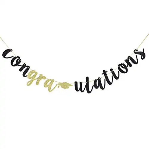 INNORU Congratulations Banner - Black and Gold Glitter Congrats Grad Sign, 2022 Graduate Party Decorations Supplies