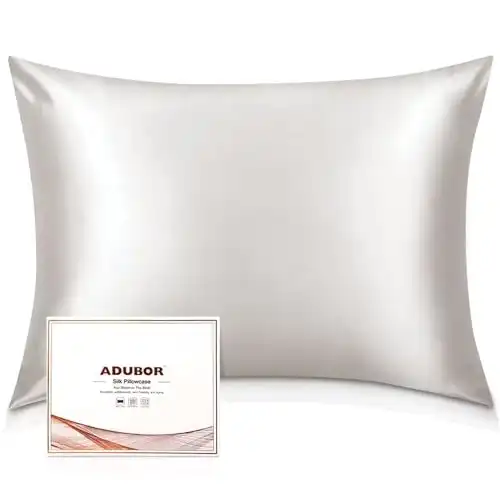 Adubor Mulberry Silk Pillowcase Silk Pillow Cases for Hair and Skin with Hidden Zipper, Both Side 23 Momme Silk, 900 Thread Countt(20x30inch, Queen Size, Ivory White, 1pc)