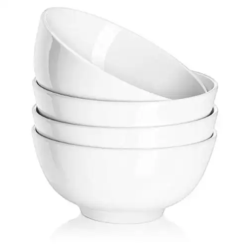 DOWAN 22 OZ Ceramic Soup Bowls & Cereal Bowls - 6" White Bowls Set of 4 for Soup, Cereal, Oatmeal, Fruit, Rice - Dishwasher & Microwave Safe