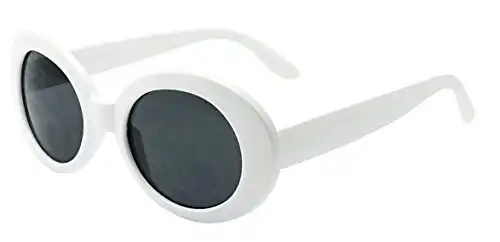 My Shades - White Oval Round Sunglasses Thick Bold Retro Clout Goggles (White, Smoke), Large