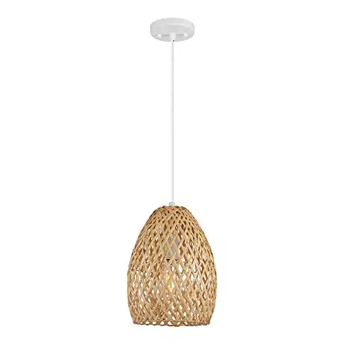 Globe Electric 61090 1-Light Pendant Light, Light Twine Shade, White Socket, White Cloth Hanging Cord, Kitchen Island, Pendant Light Fixture, Adjustable Height, Home Décor Lighting, Bulb Not Included