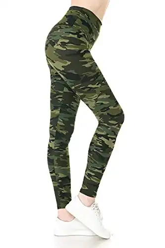 Leggings Depot High Waisted Camouflage & Multiple Print Leggings for Women-5" Yoga-N021, Camouflage Army, One Size