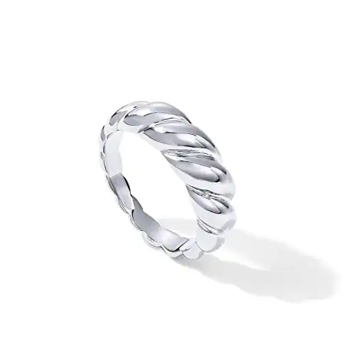 PAVOI 14K White Gold Plated Croissant Ring Twisted Braided Gold Plated Ring | Chunky Signet Ring | Size 7