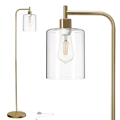 addlon Floor Lamps for Living Room with Glass lampshade, Modern Bright Floor Lamp with LED Bulbs Industrial Standing lamp for beroom, Tall Pole Lamps Office - Brass Gold