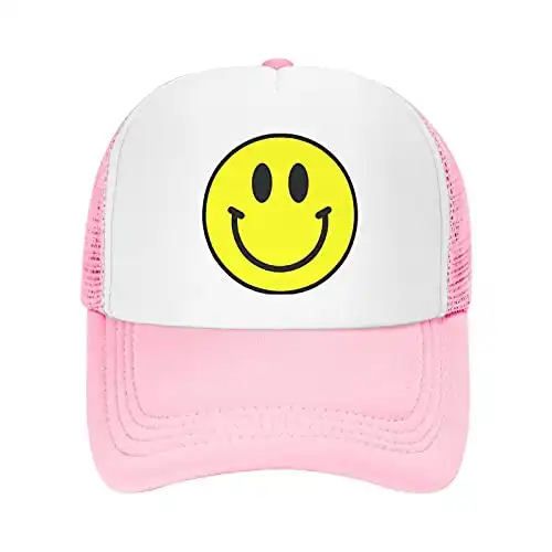 SeanAshby Yellow Logo Smile Adjustable Embroidered Mesh Baseball Hat Trucker Cap for Woman