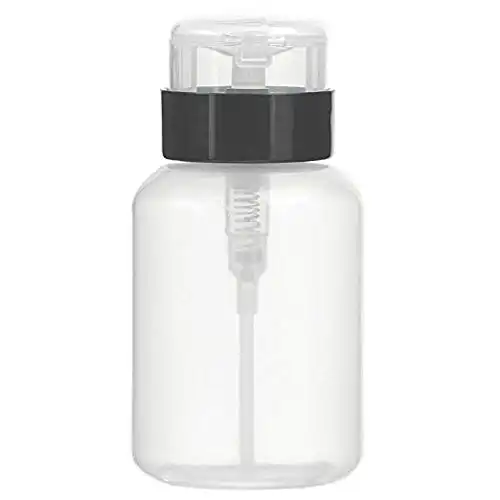 LASSUM 200ml (7 oz) Push Down Empty Pump Dispenser for Nail Polish Remover Liquid Bottle, Black and Clear