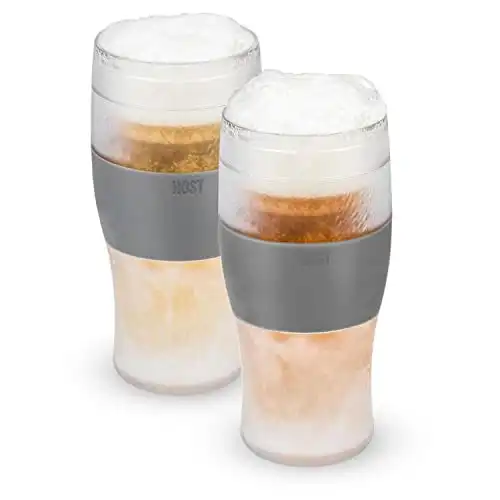 Host FREEZE Beer Glasses, Frozen Beer Mugs, Freezable Pint Glass Set, Insulated Beer Glass to Keep Your Drinks Cold, Double Walled Insulated Glasses, Tumbler for Iced Coffee, 16oz, Set of 2, Gray