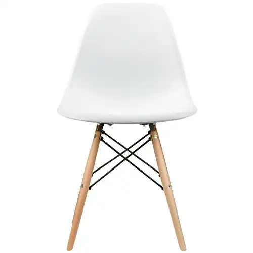 2xhome - DSW Molded Plastic Shell Bedroom Dining Side Ray Chair with Brown Wood Eiffel Dowel-Legs Base Nature Legs (White)