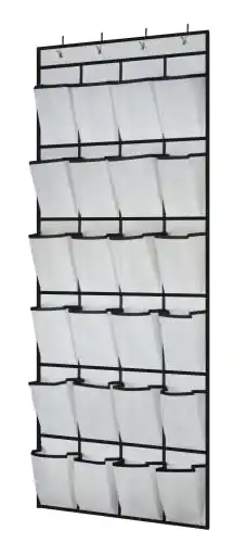 Shoe Organizer Hanging Over the Door, 24 Large Mesh Pockets Shoe Storage with 4 Hooks for Bedroom Closet, 59 X 21.6, WHITE