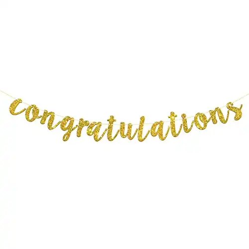 Talorine Gold Glitter Congratulations Banner for Wedding, Anniversary, Graduation, Congrats Master Bunting, Retirement Party Decorations Supplies
