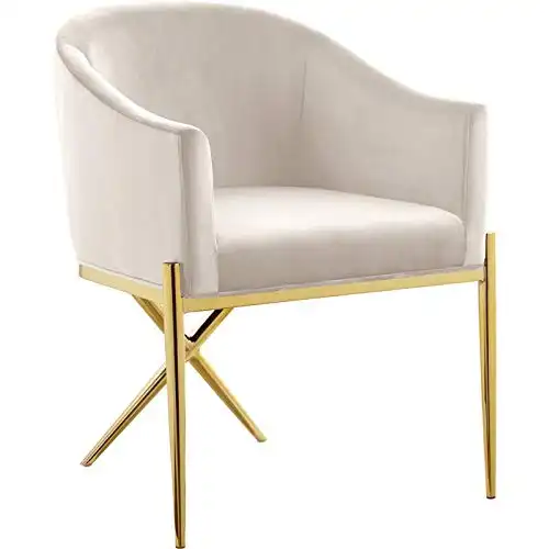 Meridian Furniture Xavier Collection Modern | Contemporary Velvet Upholstered Dining Chair with Sturdy Steel X Shaped Legs, 25.5" W x 24.5" D x 31.5" H, Cream