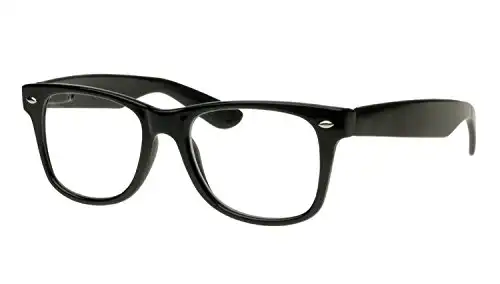Goson Clear Lens Eye Glasses Non Prescription Glasses Frames For Women and Men - Square Nerd Hipster Glasses - Glossy Black Frame