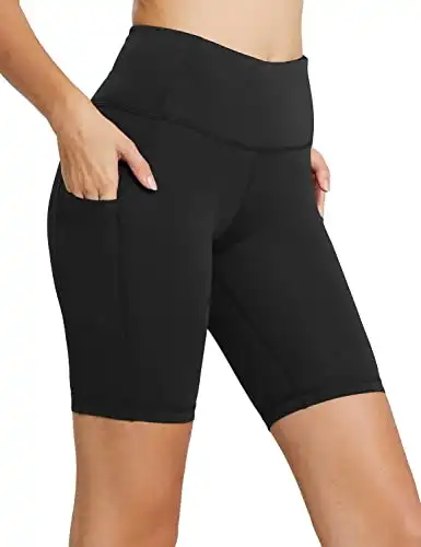 BALEAF Gym Shorts Women Biker Workout Spandex Shorts with Pockets Tummy Control Yoga Running Compression Shorts 8" Black XL