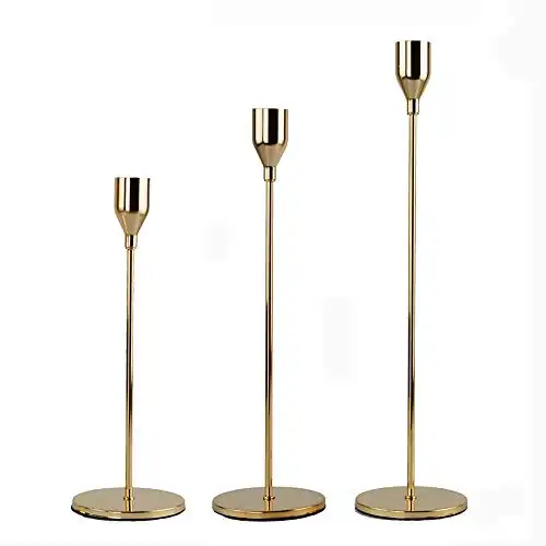 Set of 3 Gold Candlestick Stand, Wedding/Dinning Table Decorative Candle Holder, Golden Candlelight Dinner Candle Holder Ornaments(S+M+L)