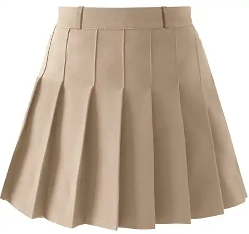 Kid Girls High Waisted Pleated Skater Tennis School A-Line Skirt Uniform Skirts with Lining Shorts, Khaki2, 2-3T = Tag 100