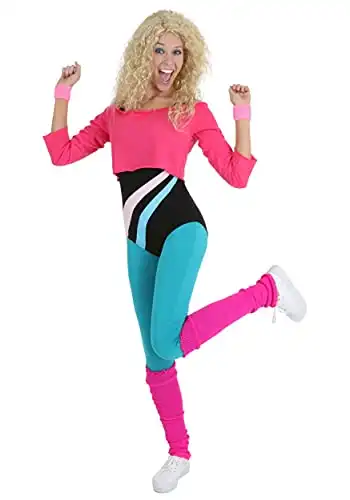 Women 80's Workout Girl Adult Retro Fashion Women Aerobic Costume Medium