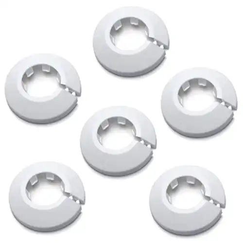 MroMax Fit 0.98" Outer Diameter Flange Water Pipe Cover Decoration White Pipe Cover Radiator PP Plastic 25mm Escutcheon Pipe Collar for Wall Pipe Tube Decoration 6Pcs