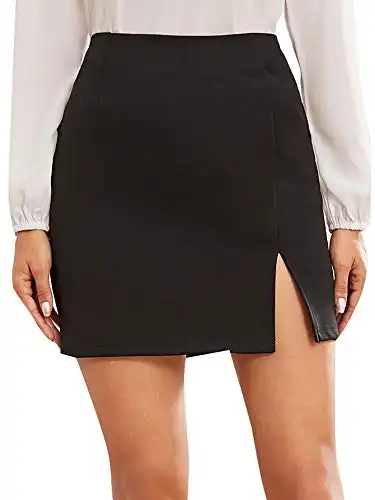 WDIRARA Women's Summer Solid Split Hem Zip Back Mini Workwear Skirt Black S