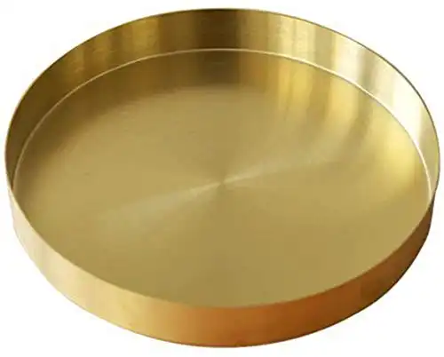 UniDes - Round Brass Tray,Small Gold Decorative Tray Metal Storage Organizer Tray for Modern Home,Matte Brass Finish | 5.5 Inch