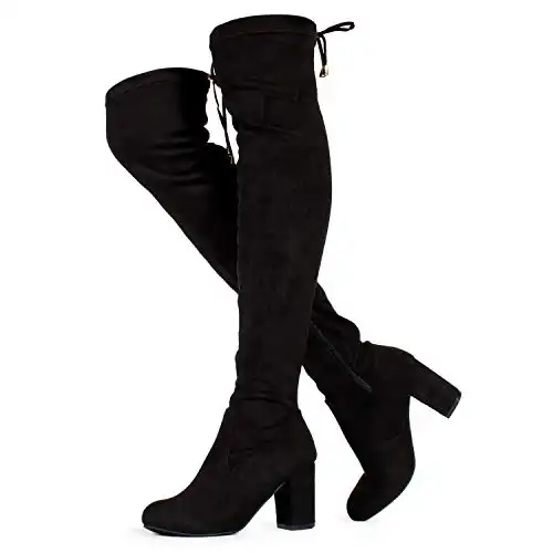 RF ROOM OF FASHION Chateau Women's Over The Knee Block Heel Stretch Boots (Regular Calf) (Black SU, Size 9)