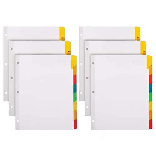 Oxford Write ’n Erase Binder Dividers, 8 Tab, Write On Tabs, Erase Ballpoint Pen, Non Permanent Marker or Pencil, White, Color Tabs, 6 Sets (89991)