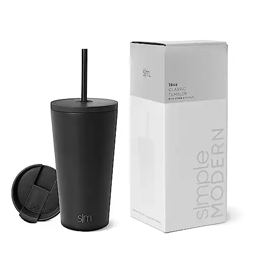 Simple Modern Insulated Tumbler with Lid and Straw | Iced Coffee Cup Reusable Stainless Steel Water Bottle Travel Mug | Gifts for Women Men Her Him | Classic Collection | 16oz | Midnight Black