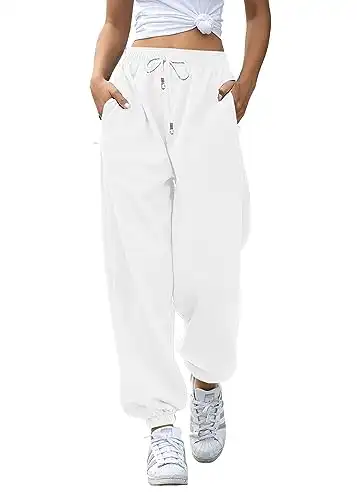 Gvraslvet Cinch Bottom Sweatpants for Women with Pockets White
