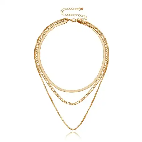 Jeairts Punk Layered Necklace Snake Bone Choker Necklaces Minimalist Necklace Chain Jewelry for Women and Girls (Gold)